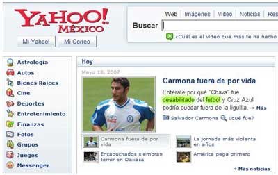 Carmona en Yahoo!