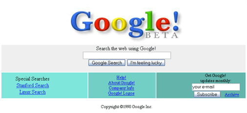 Interfaz de google en 1998