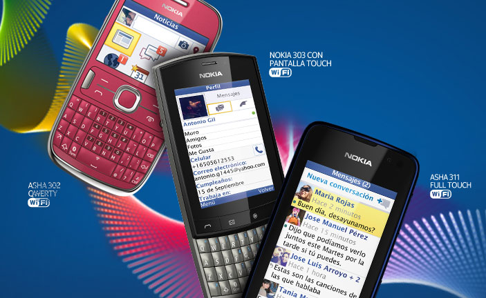 Los Asha de Nokia vendrán dotados de 1 GB de conectividad para Facebook.