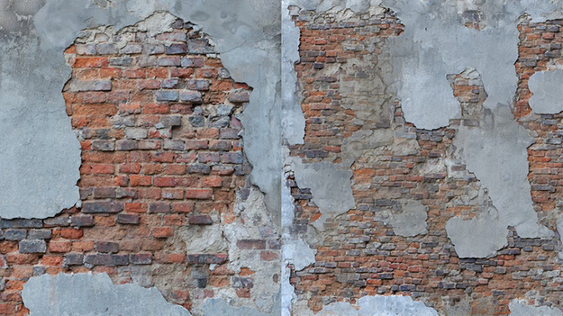 El sistema puede generar automáticamente texturas complejas, como una pared de ladrillos bastante deteriorada. 