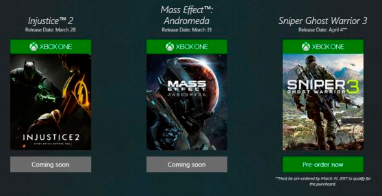 Injustice 2 y Mass Effect: Andromeda en Xbox Live Rewards.