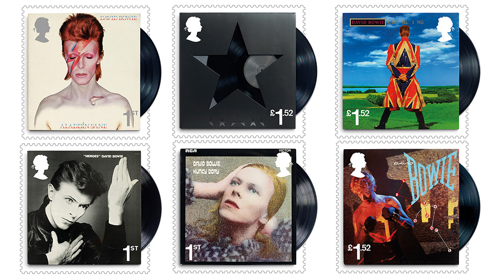 Seis sellos postales reproducen algunas de las míticas portadas de discos de Bowie.