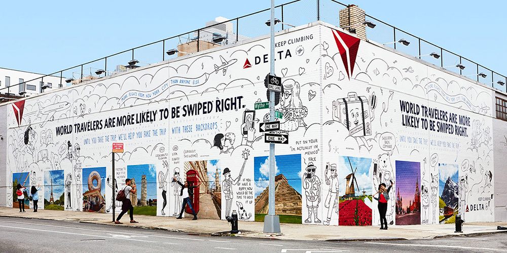 'Delta Dating Wall' la pared de selfies de Delta y Tinder