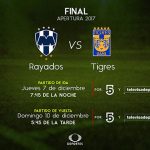 Horarios de la Final del Apertura 2017 entre Monterrey vs Tigres