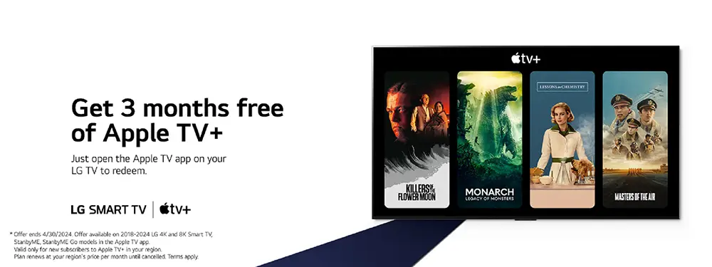 LG Electronics y Apple se unen para ofrecer 3 meses gratis de Apple TV+ a usuarios de Smart TV LG. Disfruta de series y películas exclusivas con esta oferta especial.