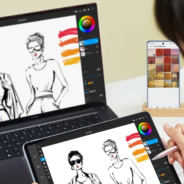 Estudiantes usando dispositivos Huawei: MatePad, Pura 70, MateBook X Pro y FreeClip