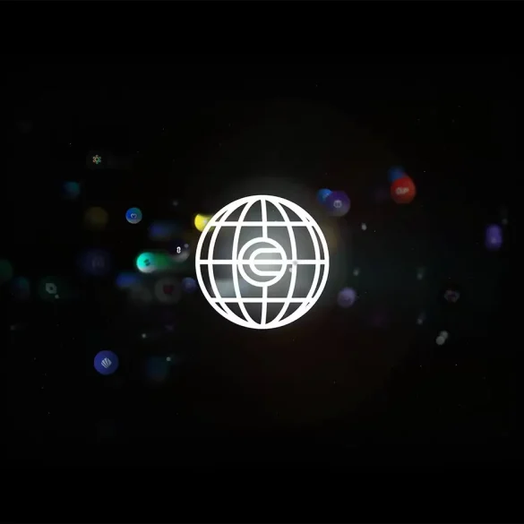 Logotipo de Worldcoin en fondo tecnológico representando la innovación de World Chain