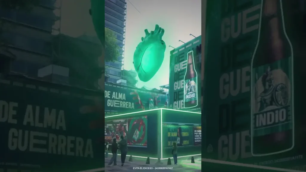 Ejemplo de Fake Out Of Home en la campaña "De Alma Guerrera" de Cerveza Indio en CDMX.