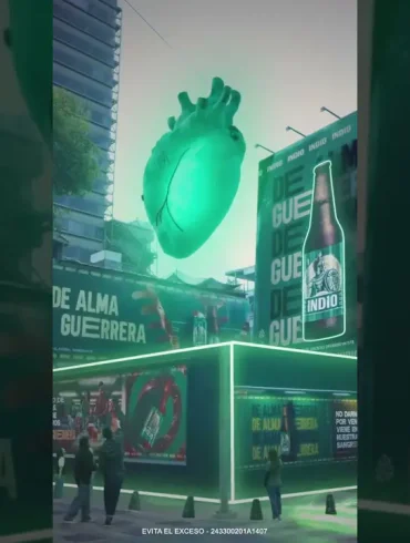 Ejemplo de Fake Out Of Home en la campaña "De Alma Guerrera" de Cerveza Indio en CDMX.
