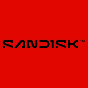 Logotipo de la nueva identidad de Sandisk con diseño minimalista y líneas futuristas