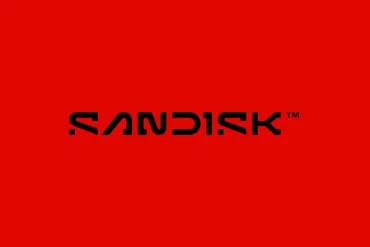 Logotipo de la nueva identidad de Sandisk con diseño minimalista y líneas futuristas