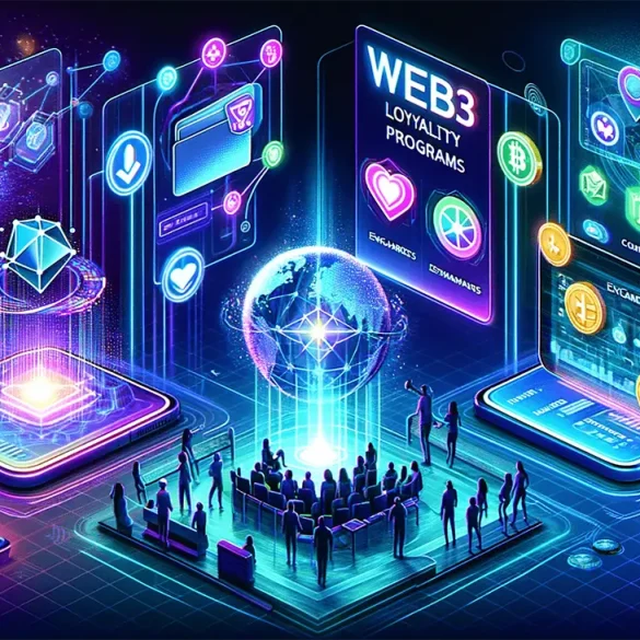 Ilustración abstracta de programas de lealtad basados en tecnología blockchain y Web3