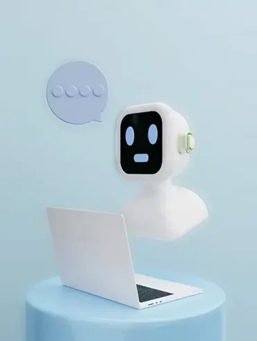 Representación de un agente virtual impulsado por IA interactuando con un cliente en tiempo real.