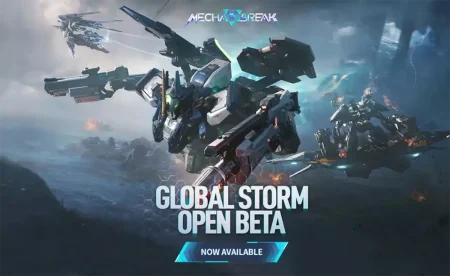 Imagen promocional de la beta abierta de Mecha BREAK con combate entre mechas.