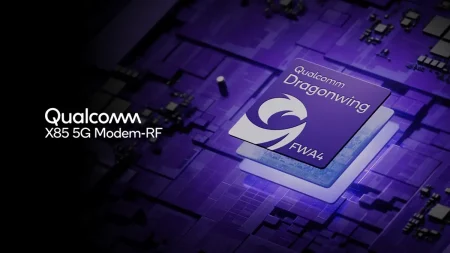 Plataforma Qualcomm Dragonwing Gen 4 Elite con logo de Qualcomm y tecnología 5G.