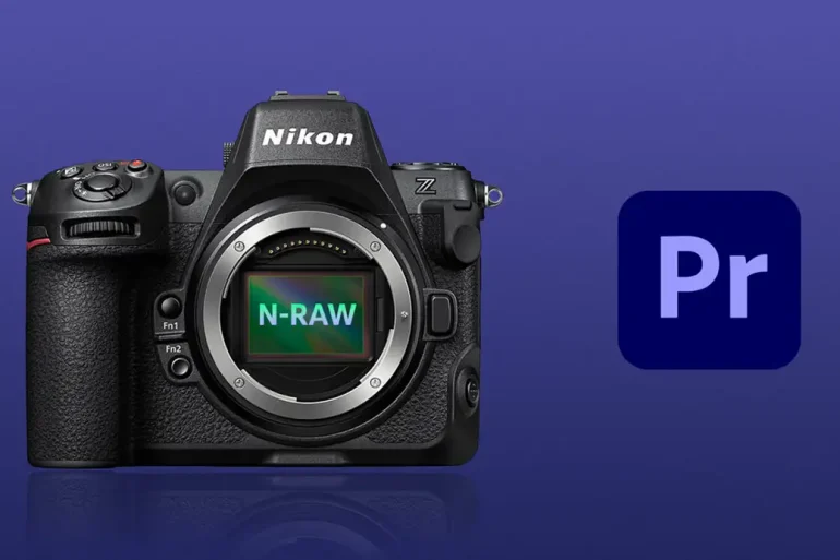 Interfaz de Adobe Premiere Pro mostrando la edición de archivos N-RAW de Nikon