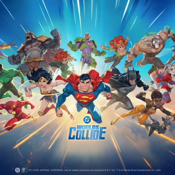 Captura del videojuego DC Worlds Collide mostrando a Superman y Batman en combate por turnos