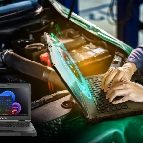 Notebook Getac B360 Plus con diseño robusto y pantalla legible al sol.