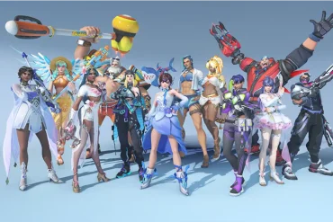 Héroes de Overwatch 2 con atuendos veraniegos y temáticos de la Temporada 18, mostrando una alineación diversa de personajes en trajes coloridos, listos para los Juegos de Verano y los nuevos desafíos competitivos que llegan al juego en agosto de 2025.