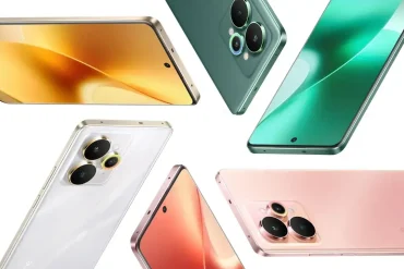 Smartphones realme 15 series en colores verde, dorado, rosa y blanco, mostrando pantallas AMOLED y módulos de cámara circulares de gran tamaño.