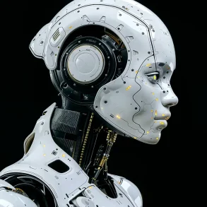rimer plano de un androide futurista con diseño metálico y detalles luminosos, símbolo del avance de la inteligencia artificial y la robótica avanzada.