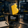 Premio Best Branding Awards México 2026 rodeado de métricas, dashboards y análisis de branding estratégico