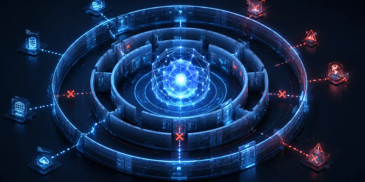 Representación conceptual de Astra de OpenAI dentro de capas de seguridad y aislamiento informático.