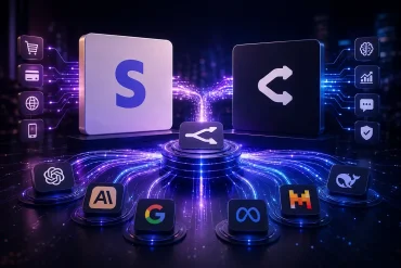 Stripe y OpenRouter conectados a una red de modelos y servicios de inteligencia artificial.